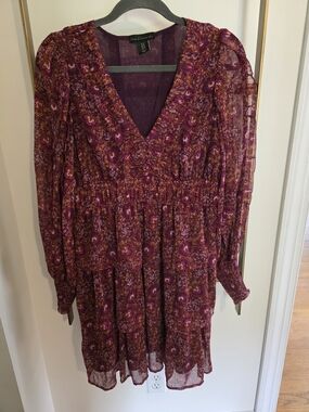 House of Harlow 1960 Plum Floral Long-Sleeve V-Neck Dress